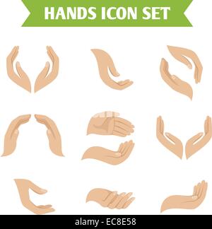 Hand halten und schützen Gesten Icons Set isoliert Vektor-illustration Stock Vektor