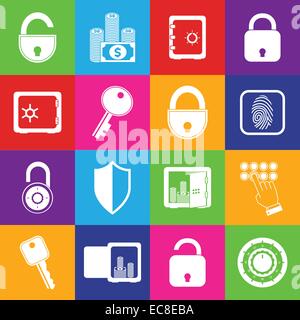 Business banking Finance Schutz Sicherheit Sperre Symbole Satz von offenen und geschlossenen Tresore-Vektor-illustration Stock Vektor