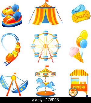 Unterhaltung Unterhaltung Park Icons set mit Riesenrad Achterbahn-heiraten-Go-Round isoliert Vektor-illustration Stock Vektor