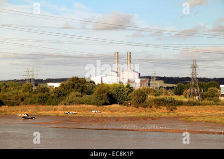 Deeside Power Station, an der Mündung des Flusses Dee, Flintshire, North Wales, UK, Connah Kai entnommen Stockfoto