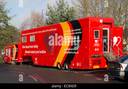 Geben Sie Blut hier heute mobile van in England und Wales, Abergavenny, Wales, UK Stockfoto