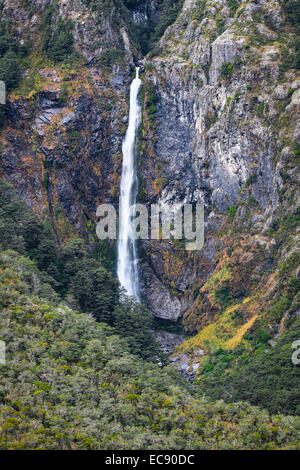 Des Teufels Punchbowl Falls, Arthurs Pass Nationalpark, Neuseeland Stockfoto