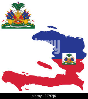 Flagge und Wappen der Republik Haiti überlagert, Umriß Stockfoto