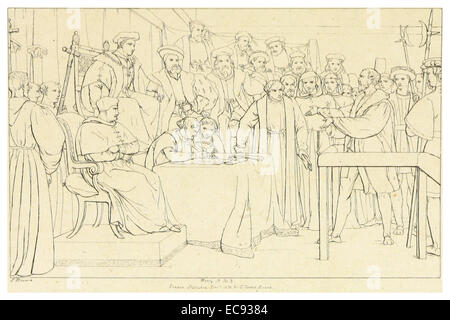 Eine 1828-33 erschienene Ausgabe von William Shakespeares Stück *Henry VIII, or All is true*, mit Schwerpunkt auf Akt 3, Seite 351. Dieser Band enthält Textanalysen und historische Zusammenhänge für das Drama, das die Herrschaft König Heinrich VIII. Und seine politischen und persönlichen Kämpfe darstellt. Stockfoto