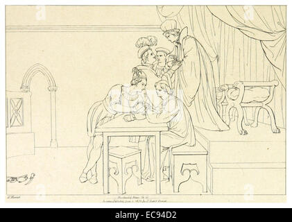 Diese Illustration aus Howards *Shakespeare*-Serie aus dem Jahr 1828-33 zeigt eine Szene aus *der Händler von Venedig* und zeigt die ikonischen Charaktere und Themen des Stücks in einer künstlerischen Interpretation des 19. Jahrhunderts. Stockfoto