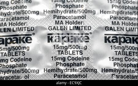 Kapake Paracetamol Pain killer Tabletten Folie Blisterpackung Stockfoto