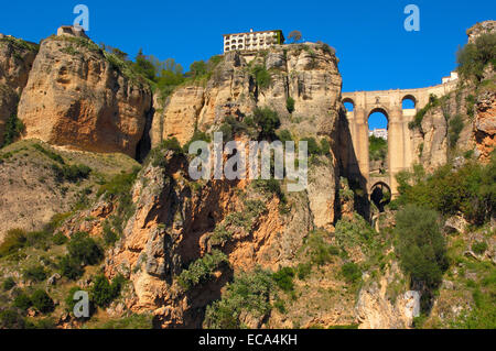 Puente Nuevo, neue Brücke überspannt die Tajo-Schlucht, Ronda, Málaga Provinz, Andalusien, Spanien, Europa Stockfoto