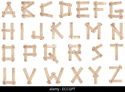 Alte hölzerne Alphabet Buchstaben aus Holz Planken gemacht Stockfoto