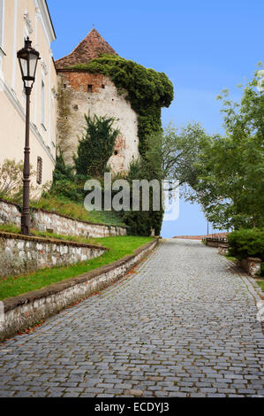 Backstein Gehweg auf Lichtenstein Schloss Garten, Süd-Mähren, Mikulov, Tschechien, Europa Stockfoto