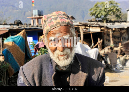 Nepalesische Greis, Portrait, Pokhara, Nepal Stockfoto