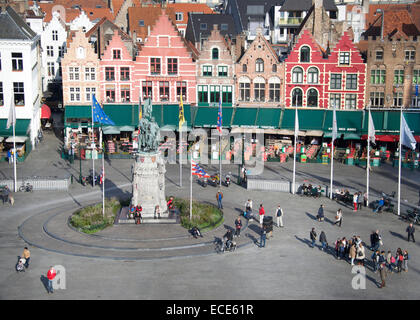 Farbenfrohen Giebelhäusern Gebäuden Market Square Brügge Belgien Stockfoto