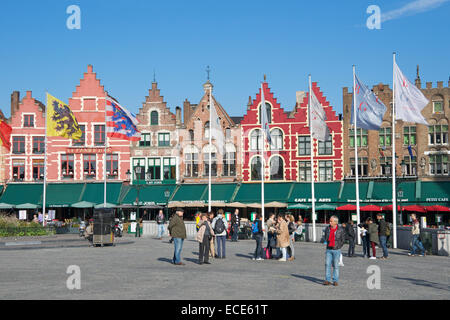 Farbenfrohen Giebelhäusern Gebäuden Market Square Brügge Belgien Stockfoto