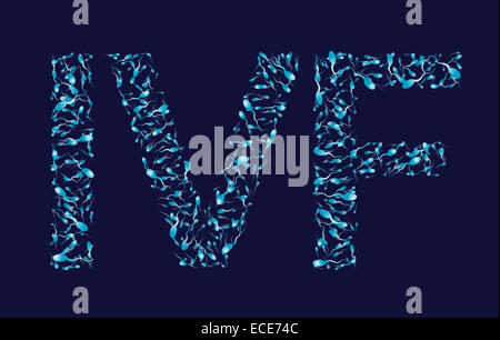 IVF-Konzept – Spermien, die die Buchstaben der in-vitro-Fertilisation bilden, stellen in-vitro-Fertilisation, Reproduktionstechnologie und Fertilitätsbehandlung dar Stockfoto