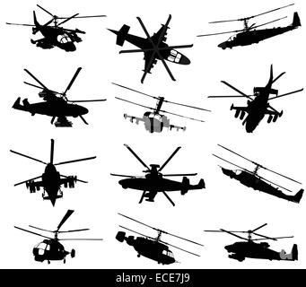 Militärhubschrauber Silhouetten eingestellt. Vektor Stockfoto