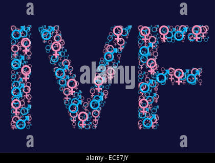 IVF-Konzeptabbildung mit Gender-Symbolen – in-vitro-Fertilisation medizinische Grafik – ideal für medizinische, medizinische und familiäre Planungsthemen Stockfoto