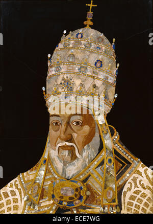 Papst Clement VIII (Ippolito Aldobrandini) von Jacopo Ligozzi, Italienisch, 1547-1626, produziert in der Galleria de'Lavori in Pietre Dure, Italienisch, aktive 1588 - präsentieren, ausgeführt durch Romolo di Franceco Ferrucci del Tadda, Italienisch, aktive 1555-1621; Florenz, Italien, Toskana, Europa; 1600 - 1601; Marmor, Lapislazuli, Perlmutt, Kalkstein und Calcit Stockfoto