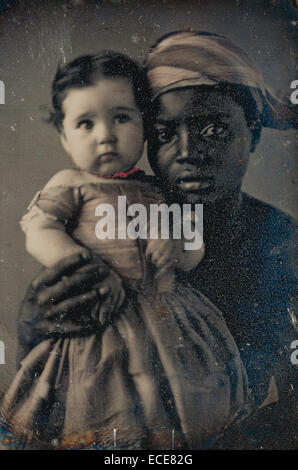Porträt einer Krankenschwester und eines Kindes; Unbekannter Hersteller, amerikanische; ca. 1850; Daguerreotypie, handkolorierten; 1/6-Platte, Bild: 6.2 x 4,8 cm (2 7/16 x 1 7/8 in.) Stockfoto