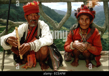 Menschen Ifugao Stamm. Reis-Terrassen. Aussichtspunkt. Banaue. Nord-Luzon. Philippinen. Banaue (oder alternativ als Banawe geschrieben) Stockfoto