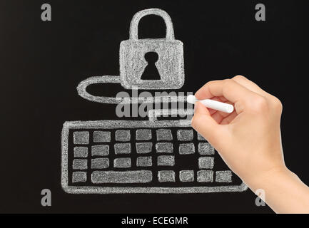 Hand-Zeichnung mit Kreide Tastatur angeschlossen, sperren, Sicherheitskonzept Stockfoto