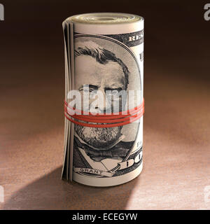 Geld Rollen mit elastischen würgen die Mündung des Ulysses S. Grant. Stockfoto