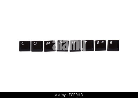 Das Wort Computer geschrieben mit einzelnen Computer Schlüssel isoliert auf weißem Hintergrund Stockfoto