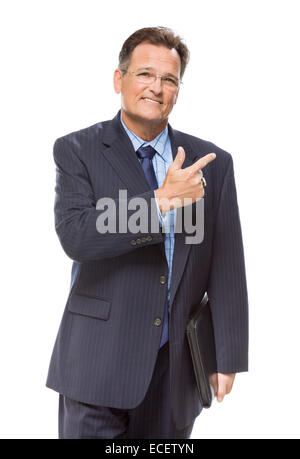 Gut aussehend Geschäftsmann auf der Seite isoliert auf einem weißen Hintergrund. Stockfoto