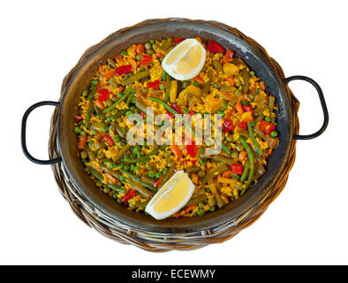 Traditionelle spanische Reis: Paella und Gemüse - vegetarisches Rezept Stockfoto