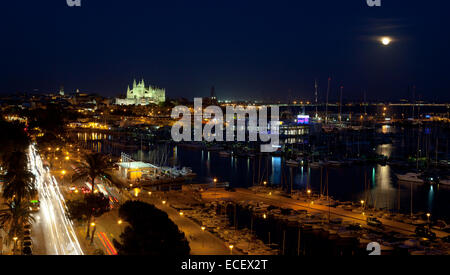 Beste Aussicht auf Palma De Mallorca mit der Kathedrale Santa Maria bei Nacht. Stockfoto