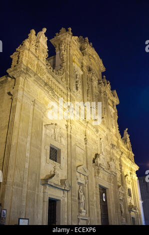 Basilika-Kathedrale St. Agata. Gallipoli bei Nacht. Puglia. Italien. Stockfoto