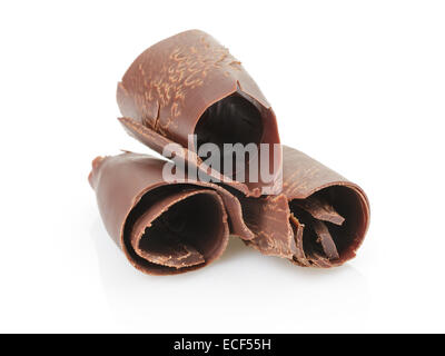 drei geschälte Schokolade locken, isoliert auf weißem Hintergrund Stockfoto