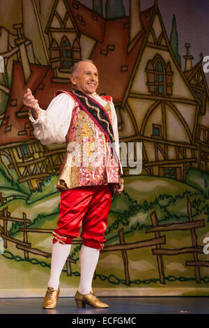 Im Bild: Tänzer Wayne Sleep. Generalprobe der Pantomime Cinderella Dallas Hauptdarstellerin Linda Gray als die gute Fee am New Wimbledon Theatre. Mit dem Komiker Tim Vine als Schaltflächen, Matthew Kelly und Matthew Rixon als die beiden hässlichen Schwestern, Wayne Schlaf als Dandini, Amy Lennox als Cinderella und Liam Doyle als Prince Charming. Die Panto läuft vom 5. Dezember 2014 bis 11. Januar 2015. Stockfoto