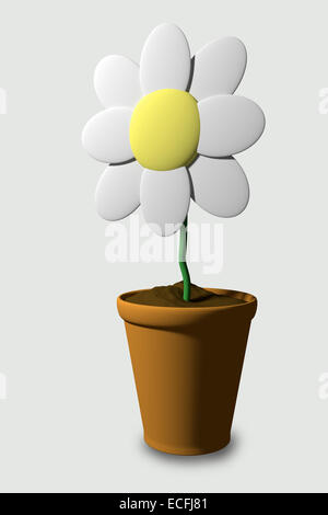 3D-Rendering einer Blume in einem Topf in einen weißen Hintergrund Stockfoto