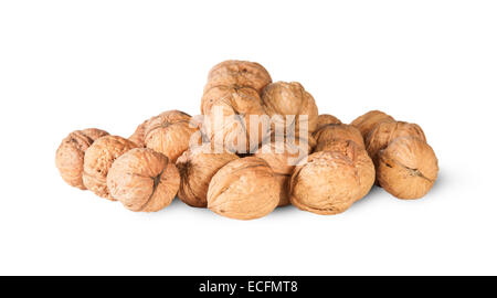 Haufen von Walnüssen, Isolated On White Background Stockfoto