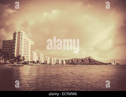 Schwarz / weiß Foto von Waikiki Beach Stockfoto