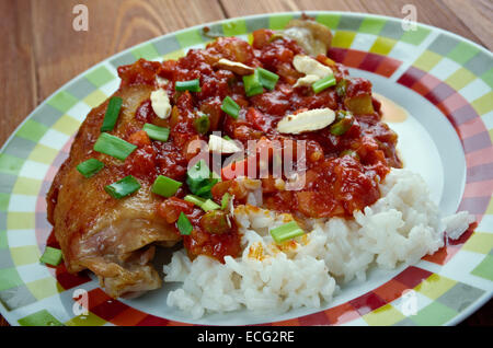 Land-Kapitän - Curry-Huhn und Reisgericht, im Süden der Vereinigten Staaten populär. Stockfoto