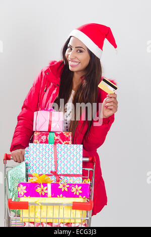 Inderin Weihnachten Online-shopping Stockfoto