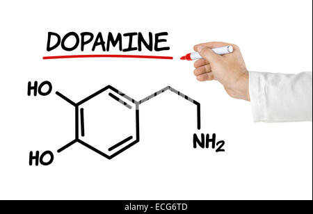 Chemische Formel von Dopamin auf weißem Hintergrund Stockfoto