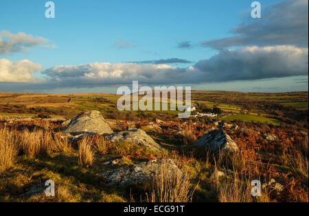 Am frühen Abendlicht auf Tregarrick Tor auf Bodmin Moor Stockfoto