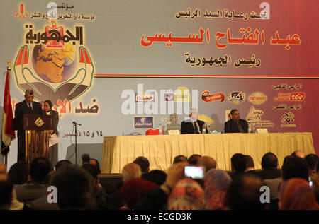 Kairo, Ägypten. 14. Dezember 2014. Ägyptische Innenminister Mohammed Ibrahim spricht während einer Konferenz zur Bekämpfung des Terrorismus in Kairo am 14. Dezember 2014 © Amr Sayed/APA Bilder/ZUMA Draht/Alamy Live News Stockfoto