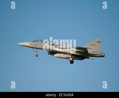 Saab Gripen einzigen Sitz Fighter Jet Nr. 836 nahenden RAF Lossiemouth Schottland.  SCO 9354. Stockfoto