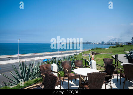 Die Terrasse des historischen Hotel Nacional de Cuba mit Blick auf die Floridastraße und Malecon Vedado Havanna Kuba. Stockfoto