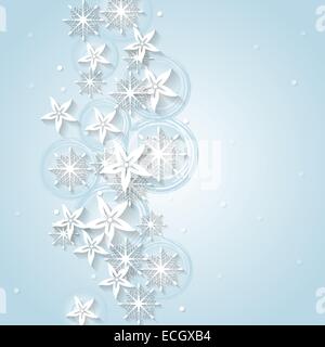 Hellblauen Weihnachten Hintergrund mit Winter Blumen und Schneeflocken. Vektor-Hintergrund Stockfoto