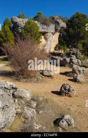 Felsformationen an der verzauberten Stadt, La Ciudad Encantada, Cuenca Provinz, Region Kastilien-La Mancha, Spanien, Europa Stockfoto