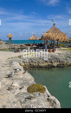 Beach-Bereich, Xcaret, Öko-archäologischen Park, Playa del Carmen Quintana Roo Zustand, Riviera Maya, Halbinsel Yucatan, Mexiko Stockfoto