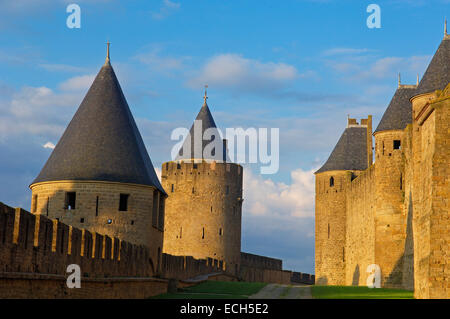 La Cité, Carcassonne, die mittelalterliche befestigte Stadt, Aude, Languedoc-Roussillon, Frankreich, Europa Stockfoto