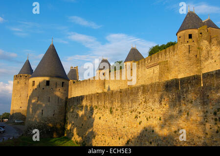 La Cité, Carcassonne, die mittelalterliche befestigte Stadt, Aude, Languedoc-Roussillon, Frankreich, Europa Stockfoto