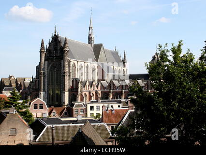 Hooglandse Kerk, 15. Jahrhundert gotische Kirche in der alten Stadt Leiden, Niederlande, gesehen aus dem Park auf Schloß Hügel - Leiden-Sammlung Stockfoto