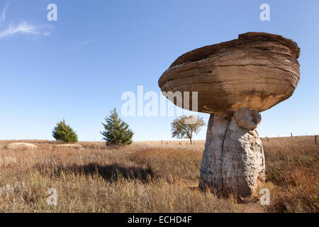 Fliegenpilz-förmigen Sandstein Konkretionen Mushroom Rock State Park, Ellsworth County, Kansas, USA Stockfoto