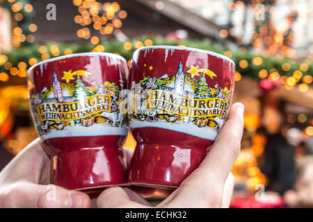 Markt, Hamburg, Weihnachtsbeleuchtung, Tassen, Glühwein, Closeup, Orange, rot, Rathaus, Glühwein, Deutschland, Norden sehen, Center, City Stockfoto