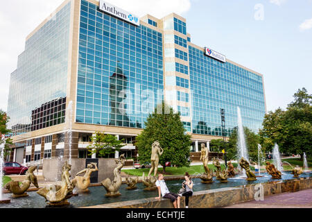 Saint St. Louis Missouri, Market Street, Aloe Plaza, Treffen der Gewässer, Brunnen, Wahrzeichen, Skulptur, Carl Milles, Bildhauer, Bronze, öffentliche Kunst, Mann Männer mal Stockfoto